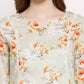Myshka Women's Off White Cotton 3/4 Sleeve Round Neck Printed Casual Tunic