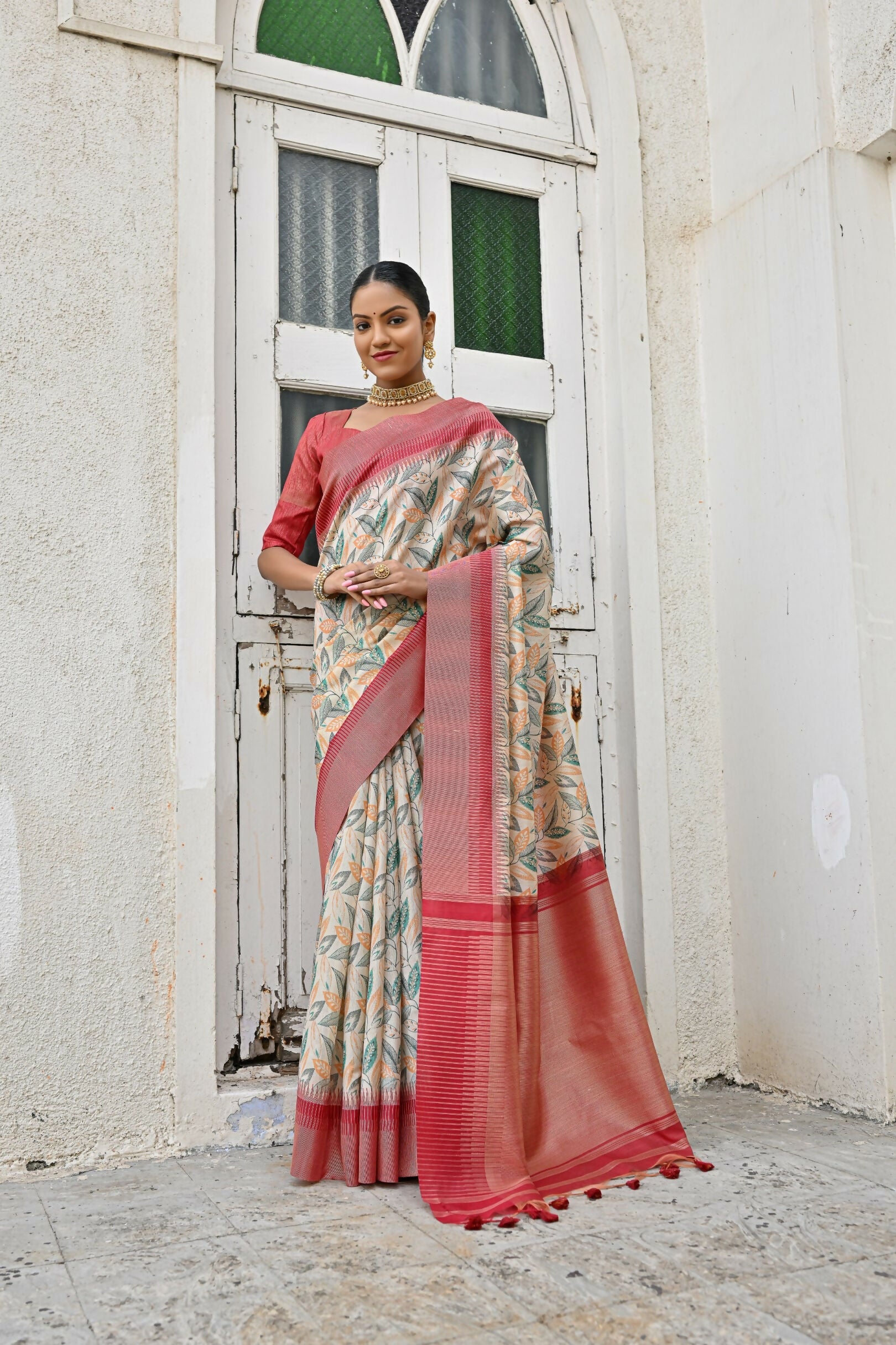Vishnu Weaves Women's Pista Banarasi Silk Saree with Blouse - Swadesiicart