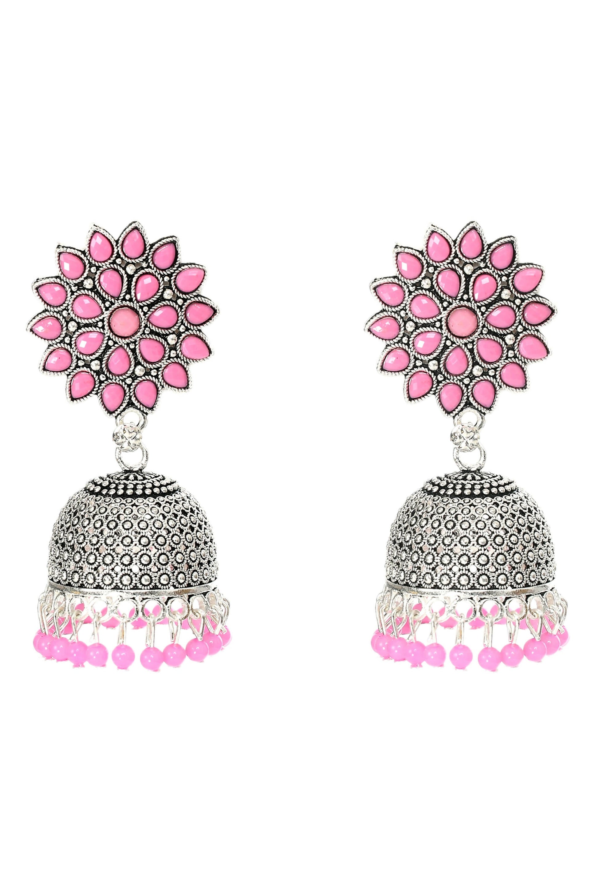 Mominos Fashion Joharkamal Kundan work Jhumka with Baby Pink Beads - Mominos Fashion
