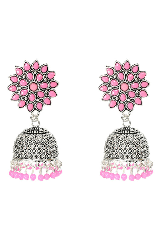 Mominos Fashion Joharkamal Kundan work Jhumka with Baby Pink Beads - Mominos Fashion