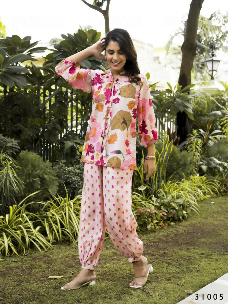 Casual Fashionable Multi Muslin Cotton co-ord set - Manya - Swadesiicart