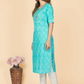 NOZ2TOZ Women's Printed & Embroidered Straight Cotton Sky Blue Stitched Kurta (1Pc) - Swadesiicart
