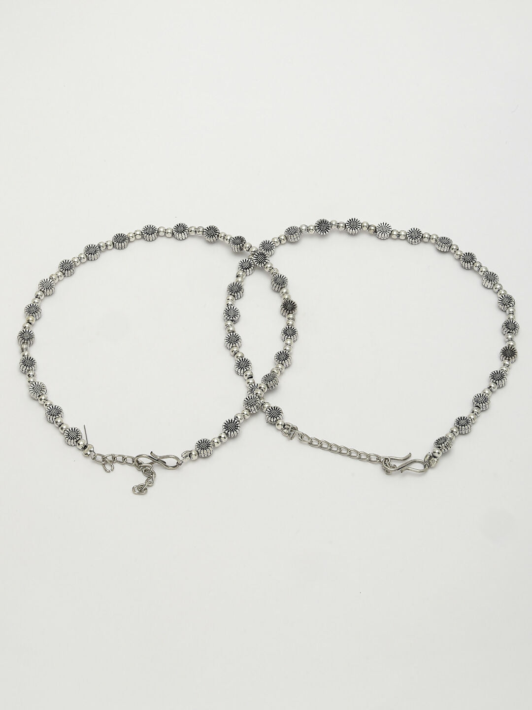 NVR Women's Set of 2 Silver-Plated German Silver Anklets | Swadesiicart