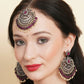 Diamond & Maroon Stone Earrings with Matching Maang Tikka- Ruby Raang | Swadesiicart