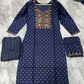 Jyoti Fashion Women's Blue 14KG Rayon Foil Print with Embroidery Kurta Set | Swadesiicart