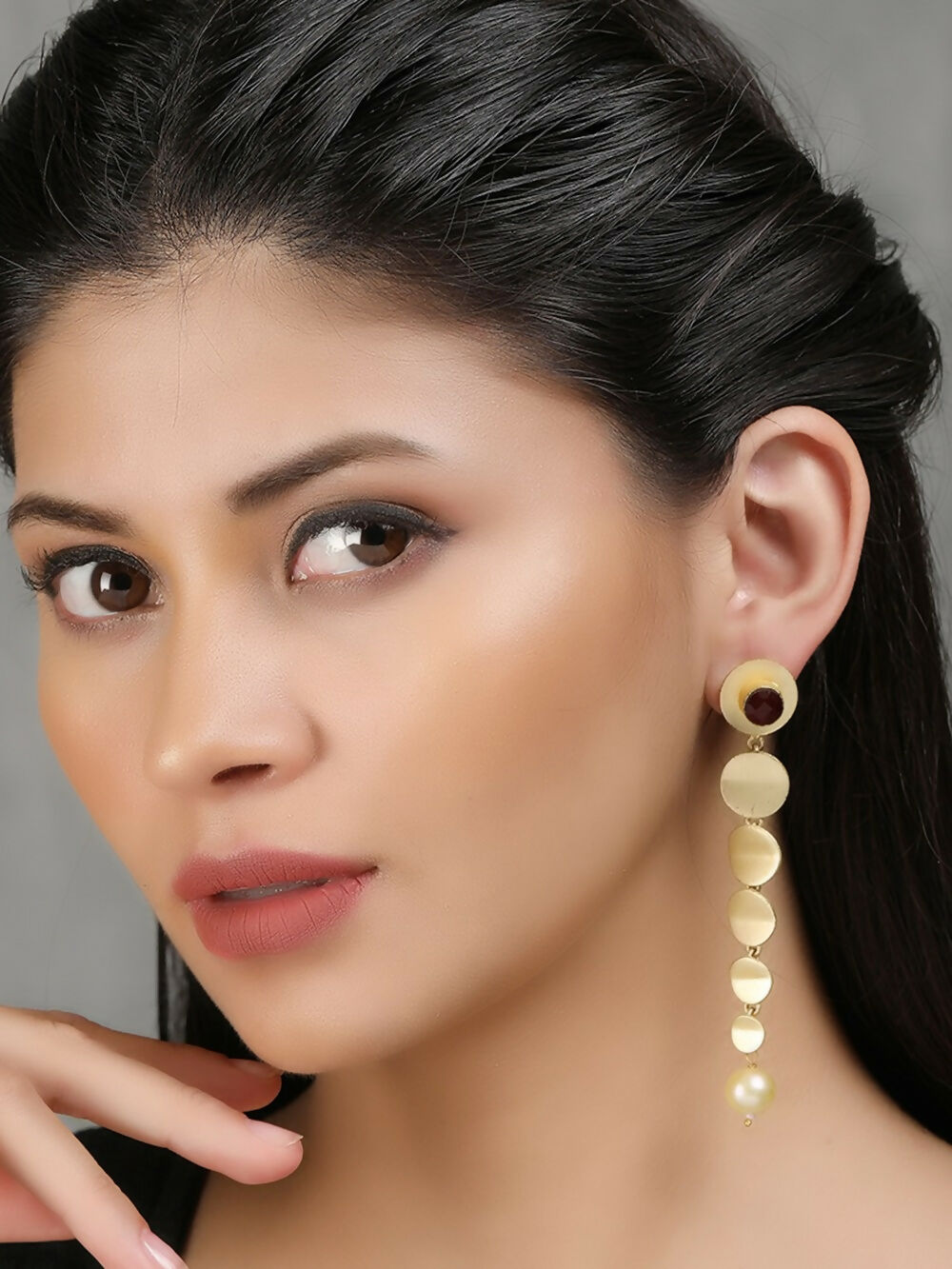 Joban Fashion Women Long Pattern Matte Gold Earrings | Swadesiicart