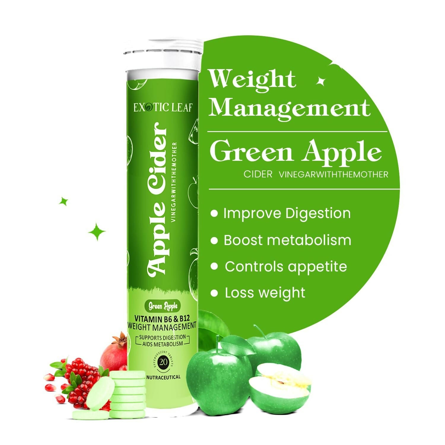 Exotic Leaf Green Apple Cider Vinegar Tablets - Swadesiicart