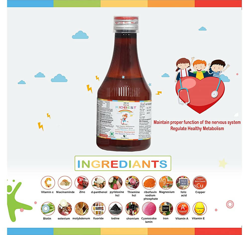 HealthBest Kidbest Multivitamin & Multimineral Syrup for Kids - Swadesiicart