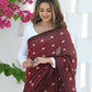 Beatitude Maroon Khadi Floral Embroidered Saree