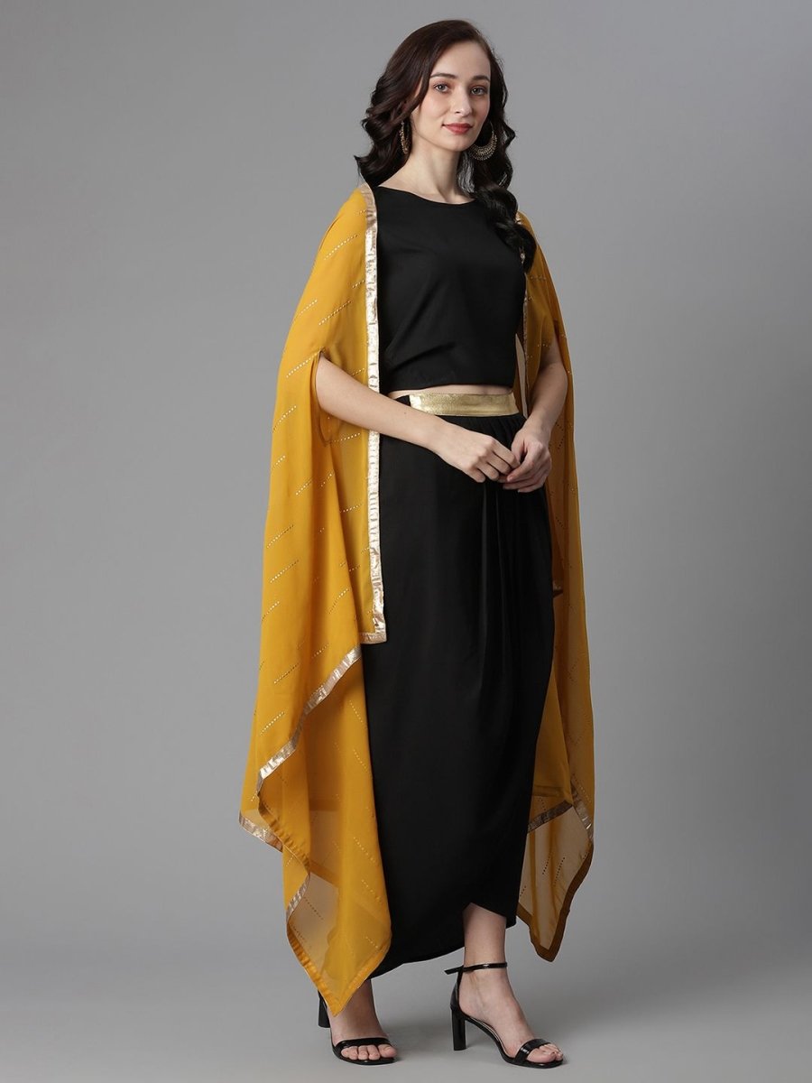 Ahalyaa Women's Black Crepe Top Skirt With Shrug | Swadesiicart