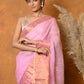 Very Much Indian Handloom Pure Cotton Linen Saree With Golden Border - Pink | Swadesiicart
