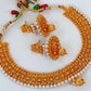 Designer Metallic Necklace Set With White Beads - Mokshi Collections