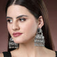 NVR Women's Silver Plated Mirror Work Oxidised Contemporary Jhumka Earrings | Swadesiicart