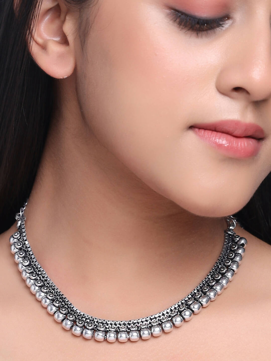 NVR Women Silver-Plated Oxidised Necklace | Swadesiicart