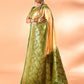 Joban Fashion Light Yellow & Parrot Green Plain With Weaving Border Banarasi Silk Sarees | Swadesiicart