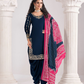 Anaita Navy Blue Roman Silk Stitched Suit with Embroidery & Real Mirror Work