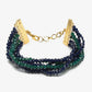 Women's Gold-Toned, Navy Blue Green Onyx Gold-Polished Multistrand Bracelet - Ruby Raang - Swadesiicart