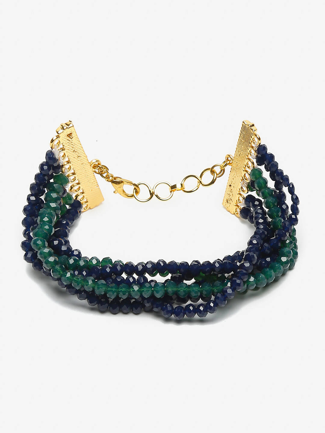 Women's Gold-Toned, Navy Blue Green Onyx Gold-Polished Multistrand Bracelet - Ruby Raang - Swadesiicart
