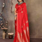 Joban Fashion Red Floral Motifs Banarasi Silk Sarees | Swadesiicart