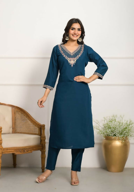 Festive Wear Ethnic Rama Viscose Chanderi Stitched Suit With Dupatta - Tanisha | Swadesiicart