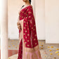 Joban Fashion Red Crepe Chiffon Pure Handloom Banarasi Silk Saree | Swadesiicart