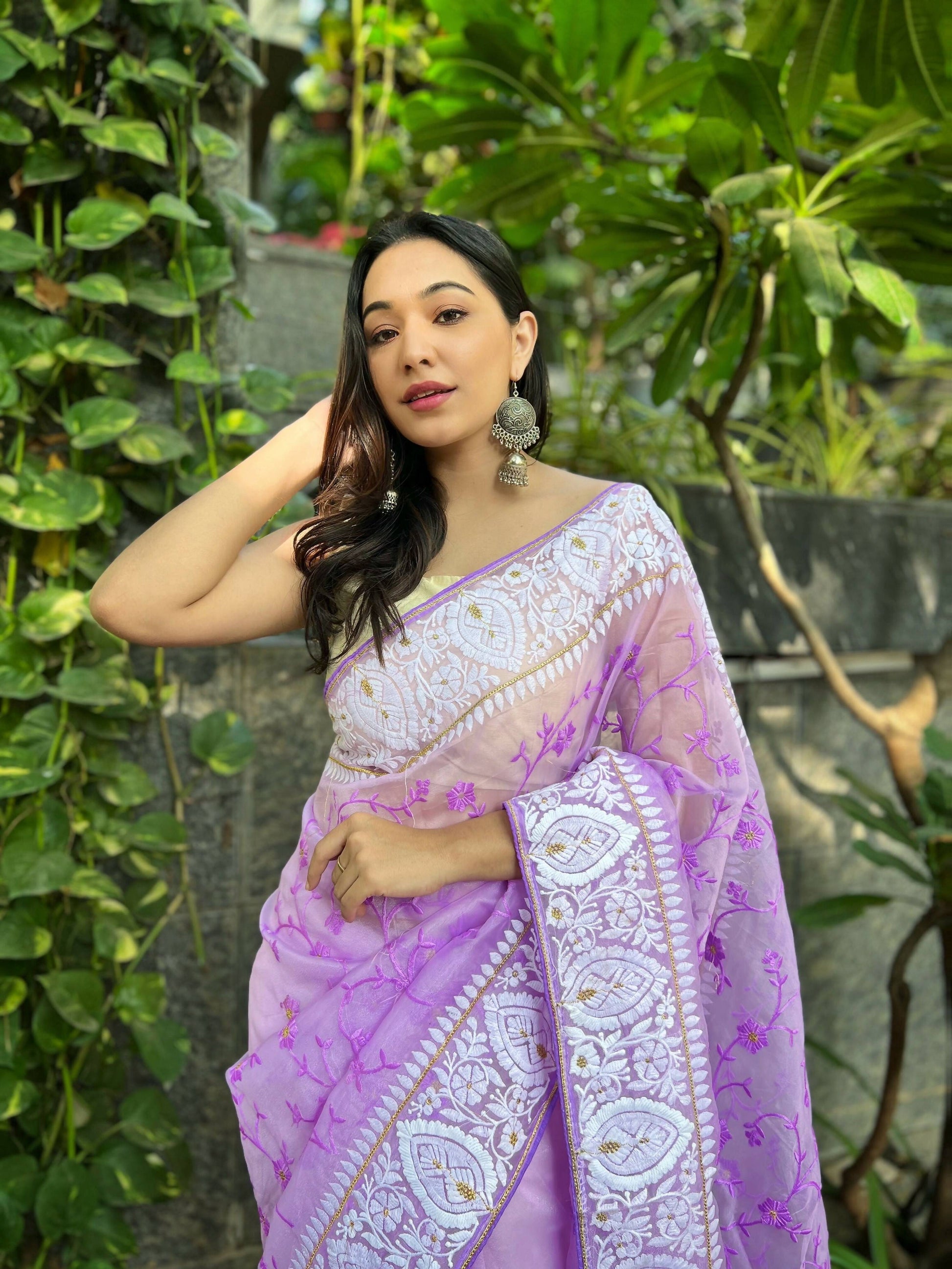 Vamsee Palak Saavi Lavender Organza Saree - Swadesiicart