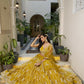 Aastha Fashion Mustard Yellow Butterfly Net White Cotton Thread Work And Sequence Work Embroidery Wedding Wear Lehenga Choli