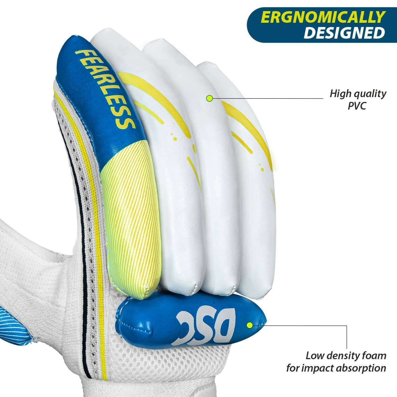 DSC Condor Ruffle Cricket Batting Gloves - Youth Left Multicolour with Cotton Gusset - Swadesiicart