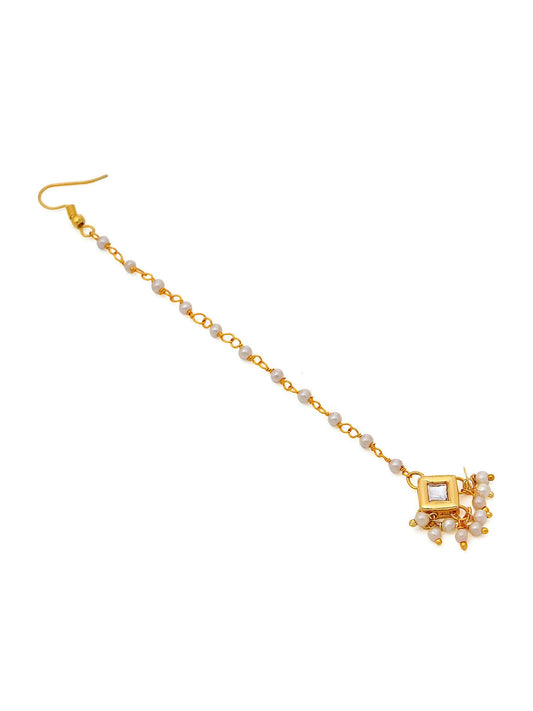 Ruby Raang Gold Square with Pearls Kundan Maang Tikka | Swadesiicart