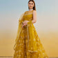Aastha Fashion Mustard Yellow Butterfly Net Tone To Tone Cotton Thread Work And Sequence Work Embroidery Wedding Wear Lehenga Choli