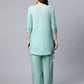 Ahalyaa Women Teal Pure Cotton Gold Foil Printed Pakistani Style Kurta Palazzo Set | Swadesiicart