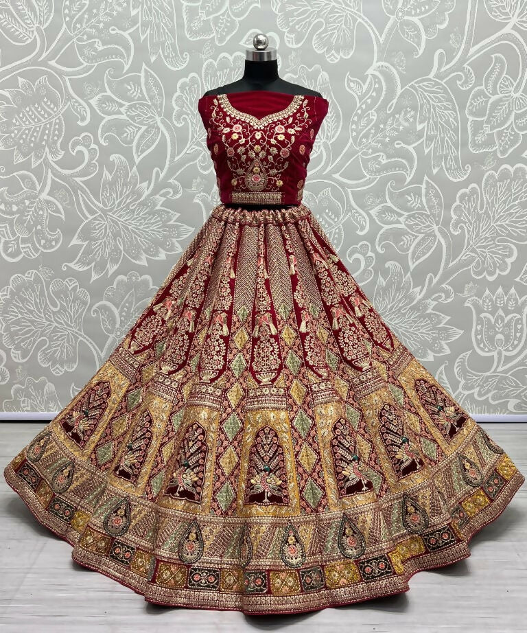 Jyoti Fashion Women's Rani Pink Velvet Fancy Dori, Zari with Multi Thread Embroidered Wedding Lehenga Choli | Swadesiicart