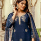 The52 Navy Blue Women's Beautiful Viscose Chanderi Fabric Thread Work Straight Kurta Pant and Dupatta Set - Swadesiicart