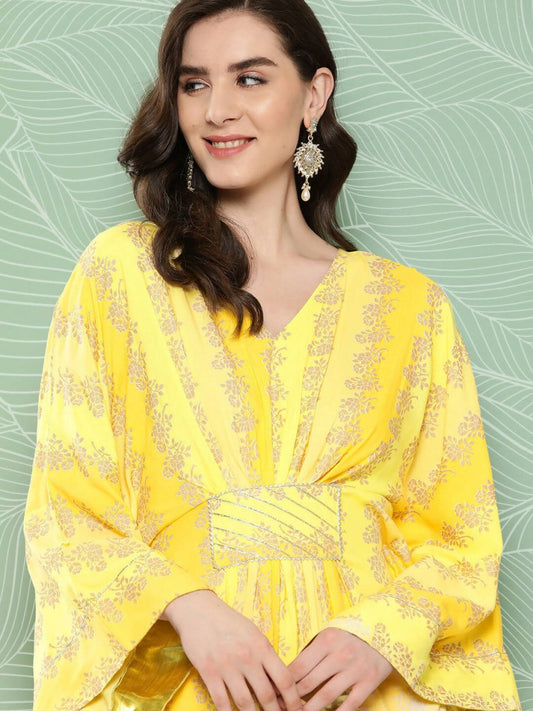 Ahalyaa Women's Traditional Wear kaftan Kurta - Yellow | Swadesiicart