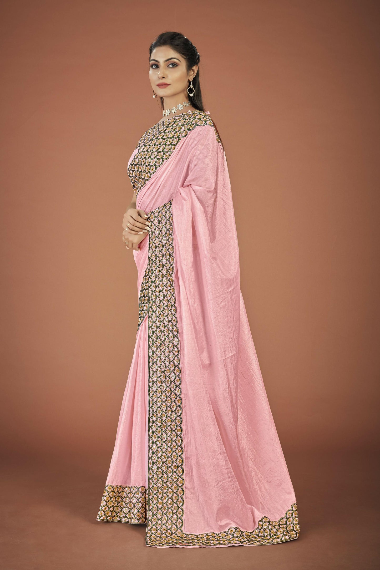 Vamsee Lata Pink Organza Saree - Swadesiicart