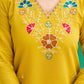 The52 Yellow Women's Gorgeous Embroidered work Viscose Gadhwal Fabric Straight Kurta, Pant and Dupatta Set - Swadesiicart