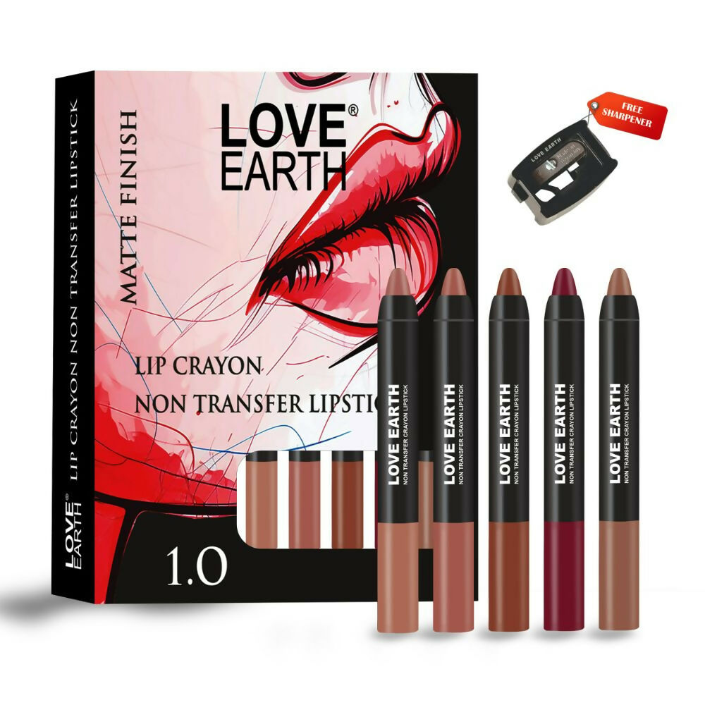Love Earth Lip Crayon Non-Transfer Lipstick 1.O And Sharpener - Swadesiicart
