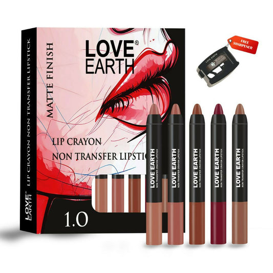 Love Earth Lip Crayon Non-Transfer Lipstick 1.O And Sharpener - Swadesiicart
