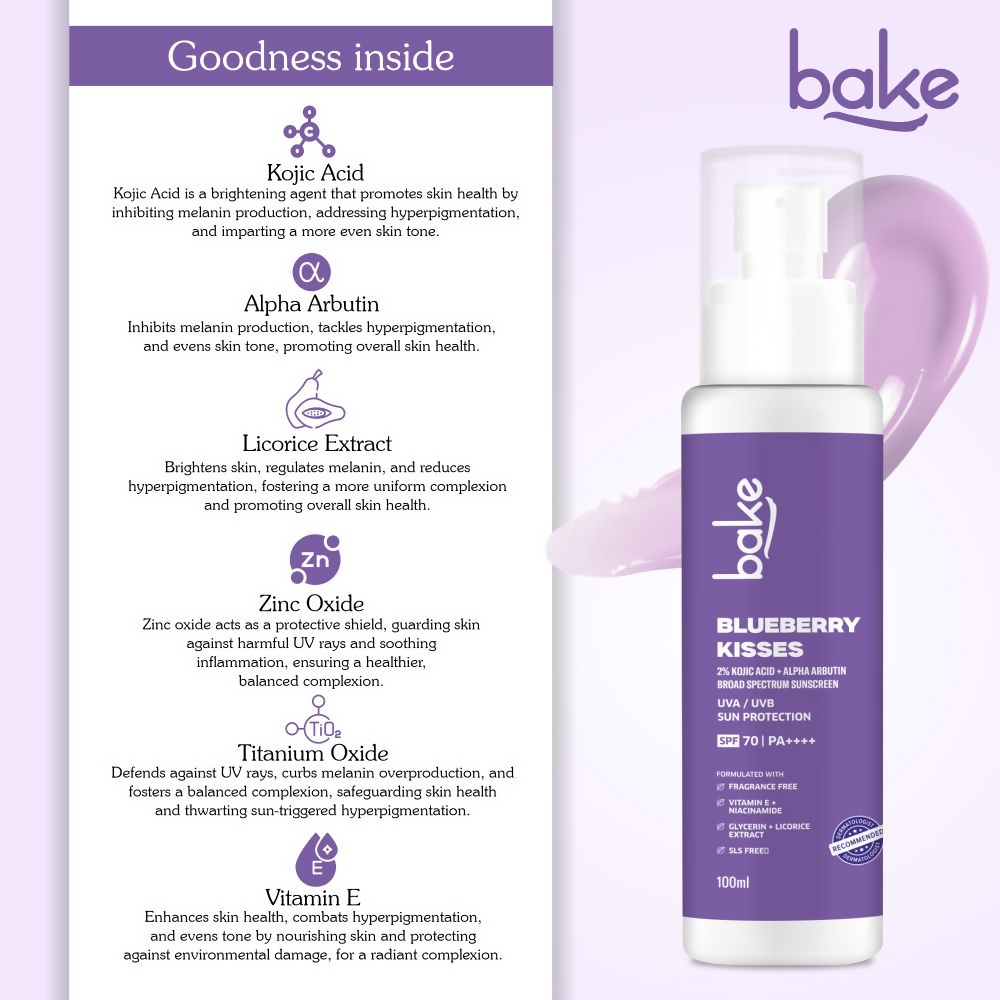 Bake 2% Kojic Acid Sunscreen Spf 70 With Alpha Arbutin & Niacinamide | Swadesiicart