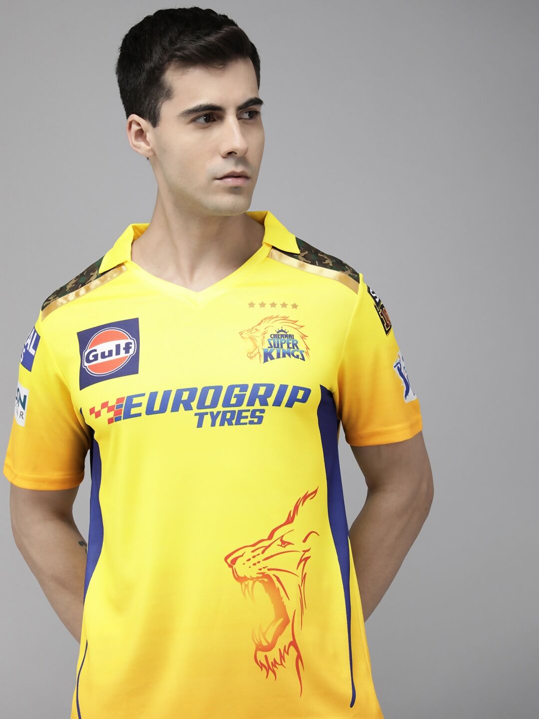 playR Men Sports Printed Polo Collar Dri-FIT CSK Fan 7 Dhoni T-shirt IPL, T20 | Swadesiicart
