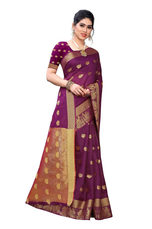 Vamika Banarasi Jacquard Weaving Wine Red Saree | Swadesiicart