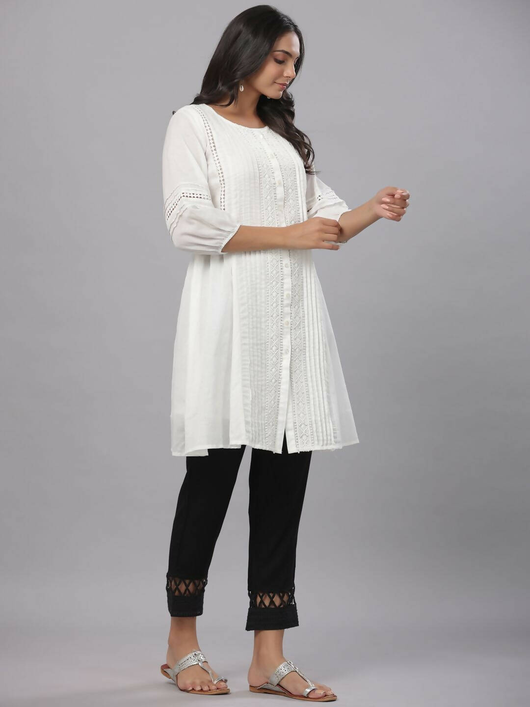 Juniper Women's White Cotton Silk Solid A-Line Kurta | Swadesiicart