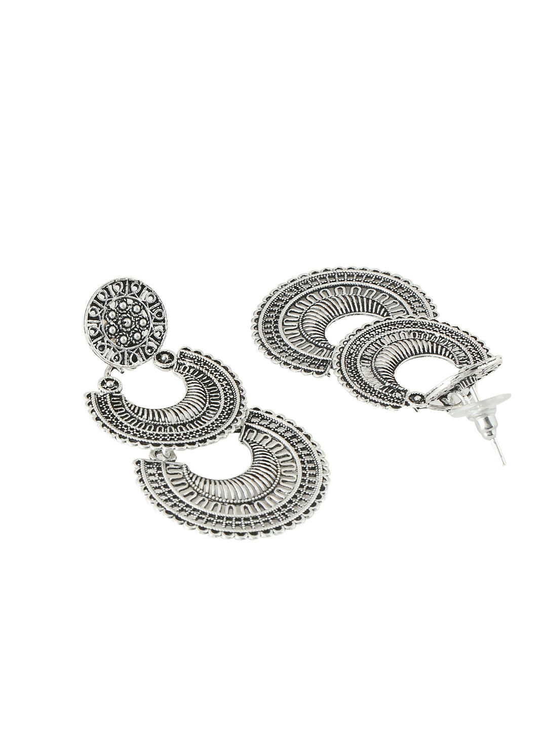 NVR Women Silver Plated Crescent Shaped Drop Earrings | Swadesiicart