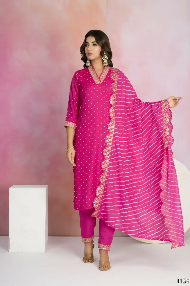 Ethnic Festive Wear Viscose Chanderi Pink Stitched Suit With Dupatta - Tanisha | Swadesiicart