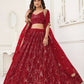 Aastha Fashion Maroon Butterfly Net Tone To Tone Thread Work, Sequence Work And Original Mirror Work Embroidery Wedding Wear Lehenga Choli