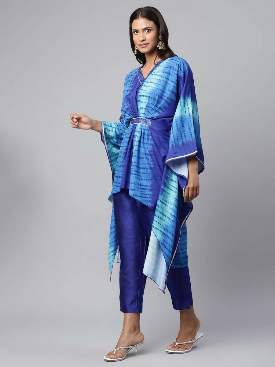 Ahalyaa Women Royal Blue Crepe Digital Printed Kaftan Kurta | Swadesiicart