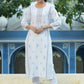 Juniper Women's White Rayon Placement Printed Straight Kurta | Swadesiicart