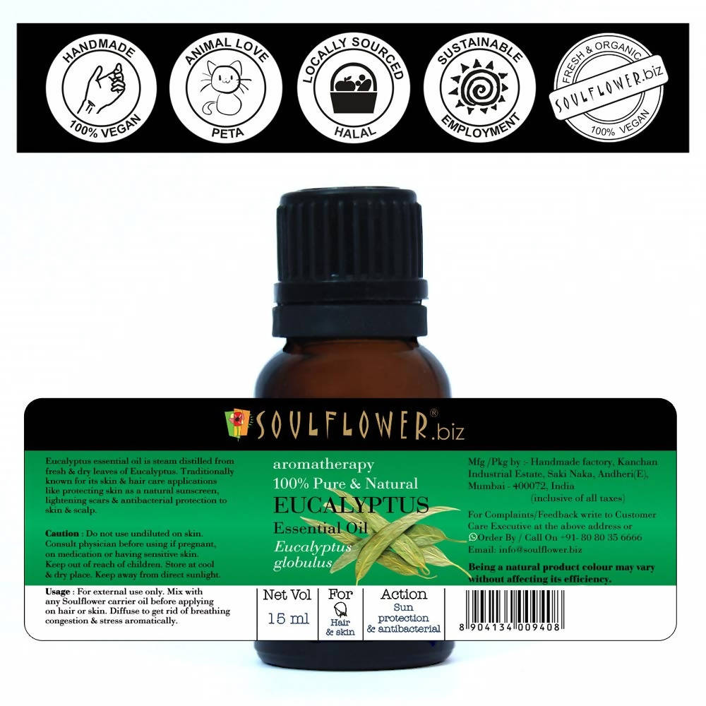 Soulflower Aromatherapy Pure Eucalyptus Essential Oil - Limited Time Offer - Swadesiicart