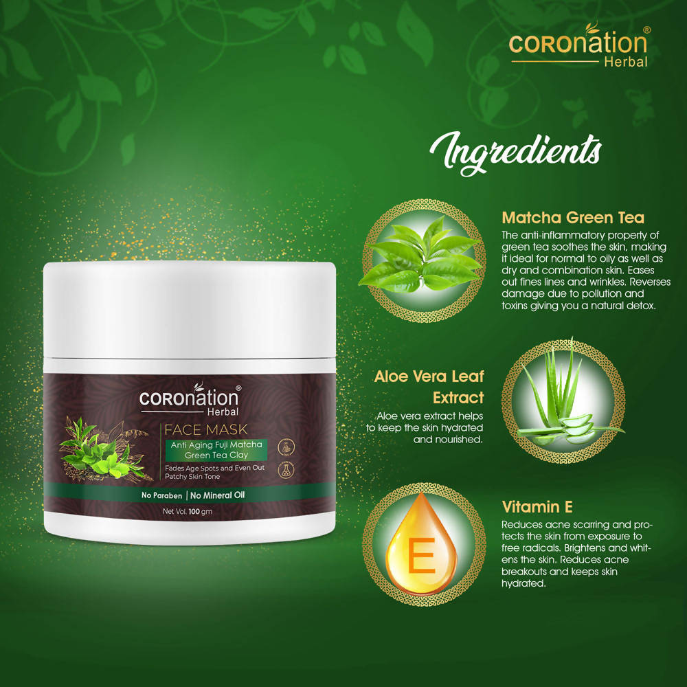 Coronation Herbal Anti Aging Fuji Matcha Green Tea Clay Face Mask | Swadesiicart