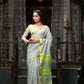 Very Much Indian VMI Exclusive Designer! Handloom Cotton Silk Saree With Sleek Golden Border - Sage Grey | Swadesiicart